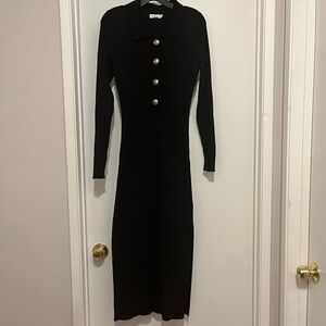Good American Black Long Sleeve Dress with Gold Buttons